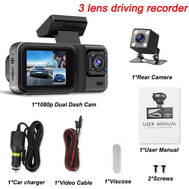 3 Channel Dash Cam for Cars Black Box Camera Car DVR 1080P Video Recorder Rear View Camera for Vehicle Car DVR Car Accessories