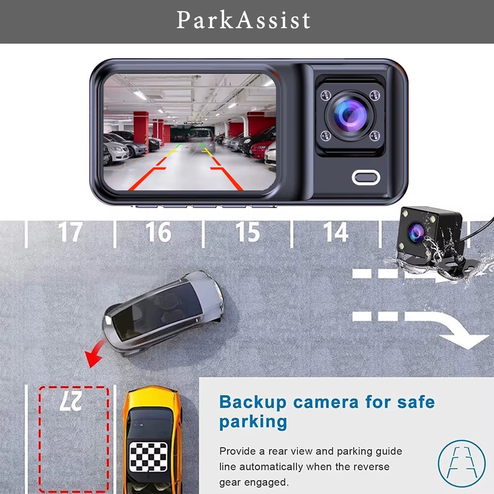 3 Channel Dash Cam for Cars Black Box Camera Car DVR 1080P Video Recorder Rear View Camera for Vehicle Car DVR Car Accessories