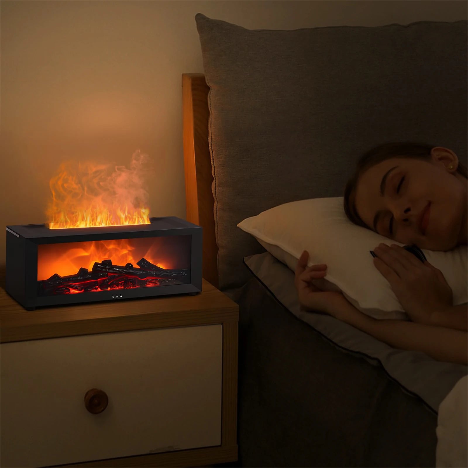 High Quality Home Desktop Air Humidifier Fireplace Diffuser Remote Control Aroma Diffuser Seven-Color Essential Oil Diffuser