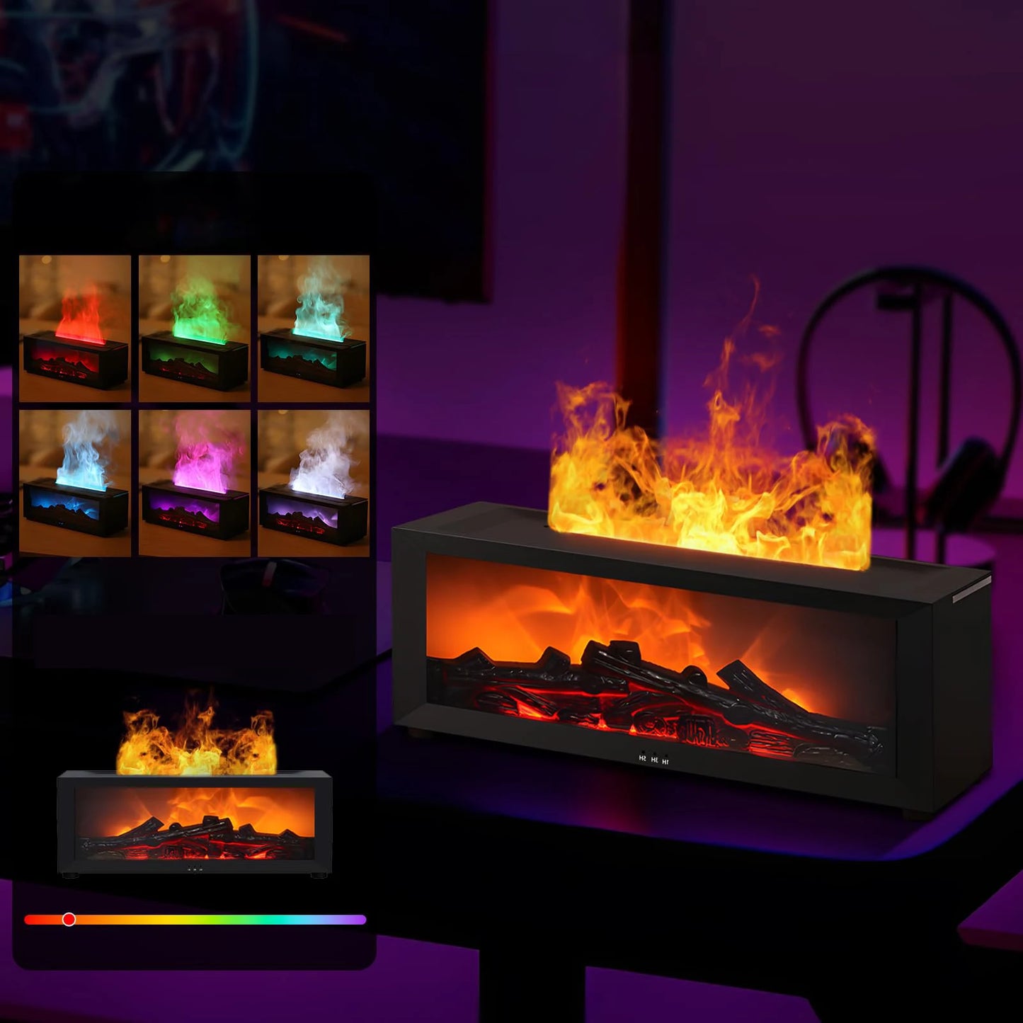 High Quality Home Desktop Air Humidifier Fireplace Diffuser Remote Control Aroma Diffuser Seven-Color Essential Oil Diffuser