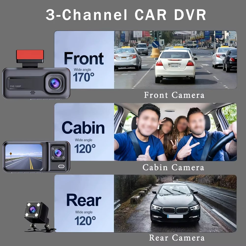 3 Channel Dash Cam for Cars Black Box Camera Car DVR 1080P Video Recorder Rear View Camera for Vehicle Car DVR Car Accessories